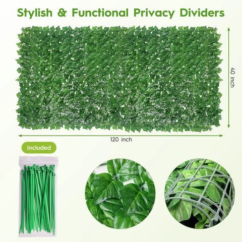Ultra Realistic Artificial Ivy Privacy Fence Screen 120 By 40 Inches UV Resistant Faux Greenery Hedge Wall Panels