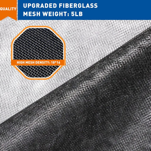 Close-up of heavy-duty fiberglass mesh from Magnetic Garage Door Screen 16x7 Ft, showing upgraded 18x16 mesh density.