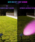 Solar Color Spotlight Lights Outdoor 35 LEDs Multicolor IP67 Waterproof 4 Pack with auto cycling color mode on lawn day and night