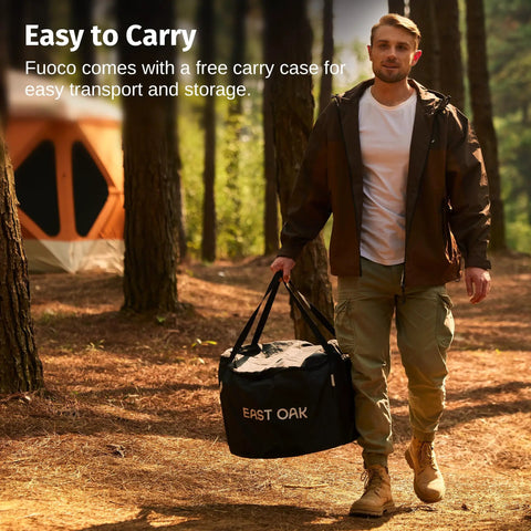 Man carrying bag for Smokeless 21 Inch Outdoor Fire Pit For Patio And Backyard Stainless Steel Portable Fire Pit
