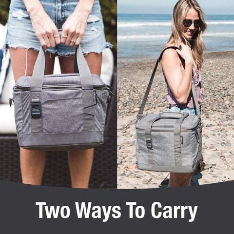 Collapsible Soft Cooler Tote Bag Insulated 6-Can Leakproof Lunch Box with shoulder strap at beach and picnics