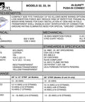 Specifications chart for In-Sure push-in connectors showing features, benefits, electrical, mechanical, physical details, and wire range.