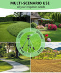 Green Zinc Alloy Water Bird Sprinkler With Heavy Duty Tripod Base For 360 Degree Coverage, used in various garden settings
