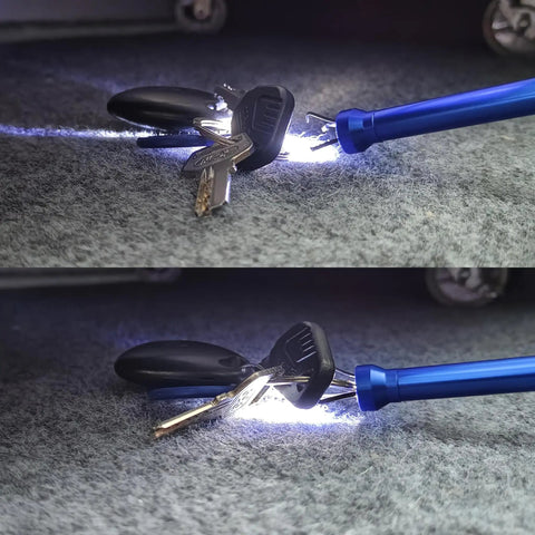 Flexible Claw Pickup Tool With Magnet And LED Light, 28 Inch Telescoping Reacher With Four Claws For Small Parts Jewelry Mechanics And Home DIY, Extendable Grabber Tool In Blue