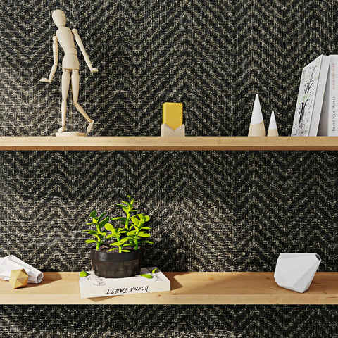 Geometric Grasscloth Black And Gold Peel And Stick Wallpaper Dope Self Adhesive Vinyl Removable for shelves with decor items