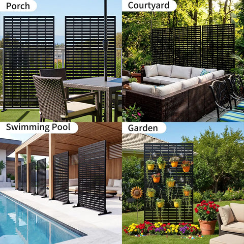 72 Inch Outdoor Privacy Screen With Stand, Metal Fence Panels For Deck, Garden, Pool, Balcony And Patio Privacy setup