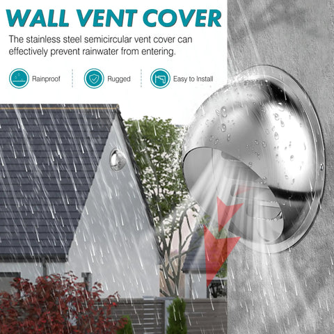4 Inch Wall Vent Cover With Screen Mesh Made Of Stainless Steel Round Exterior Exhaust Vent For Outdoor Dryer Or Ventilation System 95mm Diameter Rust Resistant Weatherproof Easy Install shown on house with rain.