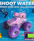 Amphibious 3-In-1 RC Stunt Car For Kids, 4WD Offroad That Transforms To Water Boat With Built-In Water Gun, waterproof remote, pink