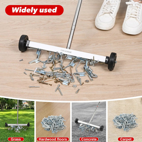 17 Inch Rolling Magnetic Sweeper With Wheels And Telescoping Adjustable Handle 10Lb Magnet Roller Magnetic Foldable Tray 15Lb Pickup Pen 3 Piece Magnet Sweeper Set For Quick Metal Cleanup