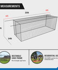 Diagram of Batting Cage Net For Baseball And Softball Practice, HDPE Pitching Netting, 12 by 14 by 35 ft dimensions.