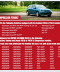 Compressor fitment chart for Control Solenoid Valve For Sanden PXE16 PXE14 1K0820803E AC Compressor Replacement with car image.
