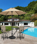Beefy Heavy Duty Outdoor Umbrella Base for 1.5 to 1.9 inch poles, 18 inch round resin and iron stand by pool in garden setting.