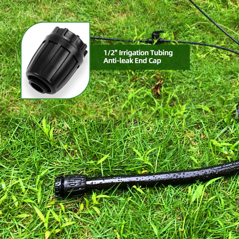 Ten Pack One Half Inch Drip Irrigation Fittings End Caps in garden setting