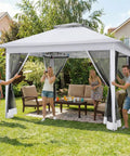 12x12 Pop Up Gazebo On Clearance, Easy Up Metal Frame Outdoor Shelter With Waterproof Canopy, Mosquito Netting, Ropes, in backyard