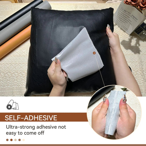 Leather Repair Tape Self Adhesive Patch Kit 16 By 80 Inches For Furniture Couches Car Seats Cabinets And Handbags Black Litchi Grain Quick Fix That Sticks No Heat Needed Waterproof Scratch Resistant Durable And Easy To Use on black cushion