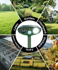Two Pack Solar Ultrasonic Deer Deterrent With Motion Sensor And Bright LED Strobe For Outdoor Garden Yard Keeps Pests At Bay From Rabbits Raccoons Squirrels Skunks Foxes And Cats Waterproof Weatherproof in garden and yard use