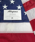 Label on Made In USA 3x5 Ft American Flag Set With 200D Nylon Embroidered Stars Hand Sewn Stripes Built Tough All Weather Flag Kit