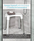 Indoor Shower Bench With Extra Large Non Slip Seat And Spa Vibe At Home Rustproof Aluminum Legs Waterproof Stool For Shaving And Relaxing Grippy Non Slip Feet Built In Drain Handle Holds Up To 300 Pounds Easy Tool Free Assembly in modern shower setting