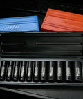 Open case showing Half Inch Drive Metric Deep Impact Socket Set Workhorse For Tough Jobs CrV 6 Points 11 Socket Kit with finishes