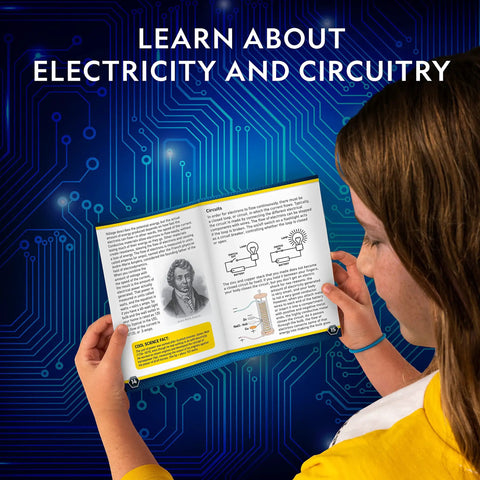 Battery Making Science Kit For Kids DIY Potato Clock And Coin Powered Flashlight Hand On STEM Projects Learn Electricity With Easy Experiments At Home Hands On Learning For Curious Kids, child reading guide