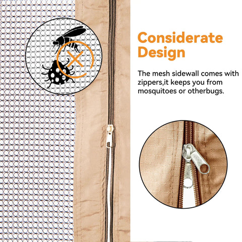 Close-up of Universal 4 Panel Gazebo Mosquito Netting Replacement with double zipper mesh sidewall for bug protection