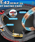Epic Slot Car Race Track Set With Four Cars Battery Or Electric Power Glow Lights Circular Overpass Dual Lap Counter
