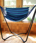 Hanging Hammock Chair With Space Saving Stand For Indoor Or Outdoor Use Cotton Seat Comfort 330 Pound Capacity Beach Oasis Vibes