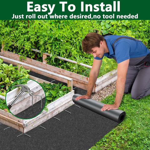 Person installing 10 By 2 Ft Recycled Felt Mulch Mat Roll For Landscaping Garden Pathways And Weed Barrier Eco Friendly Durable