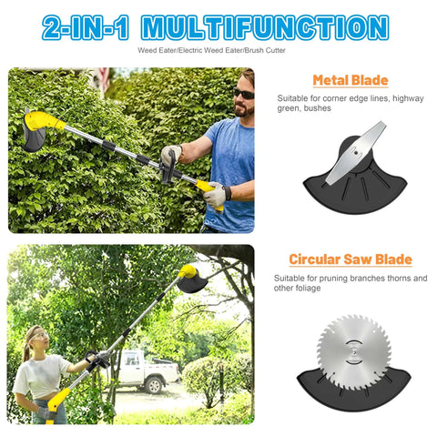 Cordless Electric Weed Wacker With 12V Battery, 65 Inch Adjustable Pole, Lightweight Trimmer Edger, Dual Blade System
