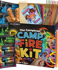 Ultimate Campfire Fun Kit with Color Changing Flame Packs, glow sticks, game cards, and fire starters for family camping nights