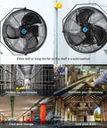 Outdoor 18 Inch High Velocity Metal Wall Mount Fan IPX4 Water Resistant With 3 Speed Settings in various installations