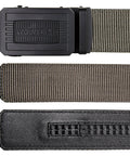 Men's Nylon Webbing Work Belt With Ratchet Buckle Tough As Nails Heavy Duty Tactical Utility Gear For Outdoor Work Durable Military Style Belt In Gunmetal Finish Extra Large Size 40 To 42 Inches showcasing the buckle and webbing detail.