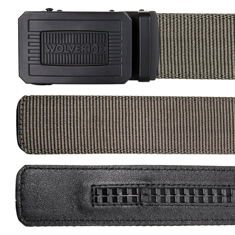 Men's Nylon Webbing Work Belt With Ratchet Buckle Tough As Nails Heavy Duty Tactical Utility Gear For Outdoor Work Durable Military Style Belt In Gunmetal Finish Extra Large Size 40 To 42 Inches showcasing the buckle and webbing detail.