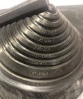Close-up of Residential Retrofit Pipe Flashing For Shingle Roof And Electrical Mast with size markings and reinforced cone ribs.