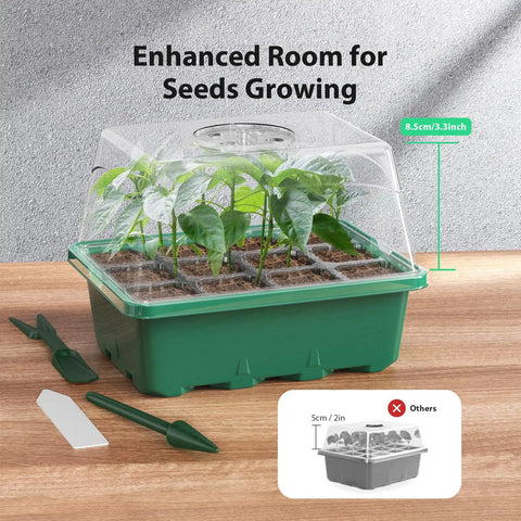 Seed Starter Tray Kit 10 Pack With Heightened Lids For Seed Starting, 12 Cell Germination Trays For Indoor Gardening, Enhanced Room