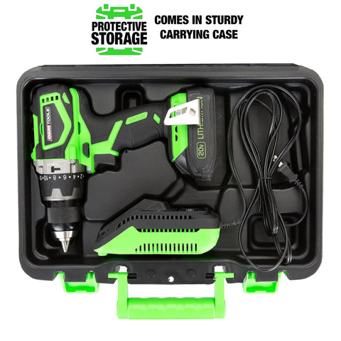 20V Max Brushless Hammer Drill With Battery And Charger Cordless Power Tool in carrying case