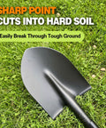 Heavy Duty Garden Shovel With 47 Inch Detachable D Handle And Anti Slip Grip, Steel Blade Built To Tackle Hard, Rocky Or Sandy Soil For Digging, Yard Work, And Big Gardening Projects displayed on grass