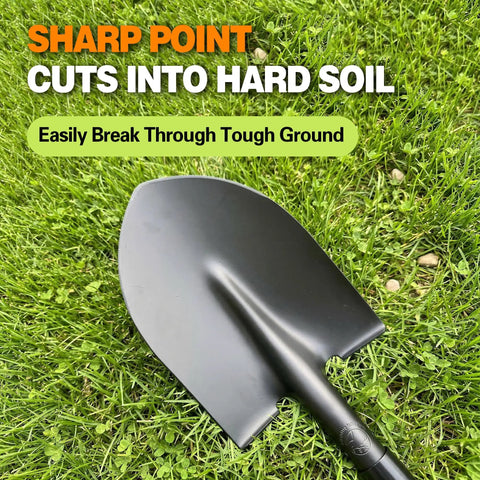 Heavy Duty Garden Shovel With 47 Inch Detachable D Handle And Anti Slip Grip, Steel Blade Built To Tackle Hard, Rocky Or Sandy Soil For Digging, Yard Work, And Big Gardening Projects displayed on grass