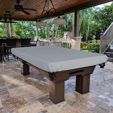 Heavy Duty Outdoor Pool Table Cover With 18 Oz Cover Tuff Waterproof Fabric Weatherproof For Extreme Conditions Fits 96In Wide By 48In Deep By 8In High Pool Table Gray in patio setting