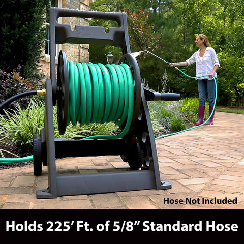 Backyard Beast Two Wheel Hose Cart Delivers Rust Proof Bronze Poly Resin Durability To Handle 225 Feet Of 5/8 Inch Garden Hoses Without Breaking A Sweat Includes Six Foot Leader Hose Plus Drop Down Handle For Easy Park Mode
