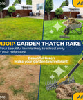 70 Inch Heavy Duty Metal Dethatcher Rake With 15 Inch Wide Double Edged Sharp Tines for before and after lawn care