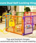 2 Panel Extension For Superyard Playpens Adds Extra Space To Your Baby Play Yard From 6 To 8 Panels Expands To About 7 Feet Across 65.5 Inch Length Colorplay, showing locked hinges in vibrant colors with a child playing inside.