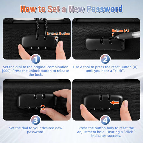 Instructions for setting password on Legit Heavy Duty Fireproof Document Safe Box With Lockable Zipper Waterproof Hard Shell Organizer.