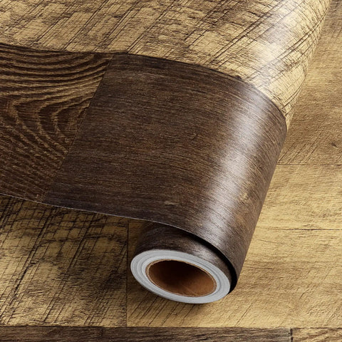 Wood Look Peel And Stick Vinyl Plank Roll For Floors Walls Bathrooms And Countertops Waterproof Removable Renter Friendly Easy DIY Install 15.8x197 Inch 21.65 Sq Ft Brown Shiplap Finish