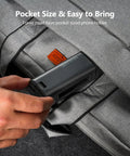 Pocket-sized Airplane Travel Phone Holder Mount For Flying Universal Must Have Hands Free Phone Stand shown in gray bag pocket.