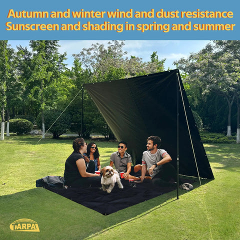 Heavy Duty Waterproof Tarp 4x5 Feet Two Pack 14 Mil Polyethylene Tarps used as shade canopy in grassy park