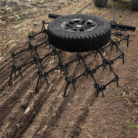 Chain Drag Harrow For ATV And UTV, 5 Foot Wide By 4.5 Foot Long With Half Inch Tines, leveling soil with tire weight