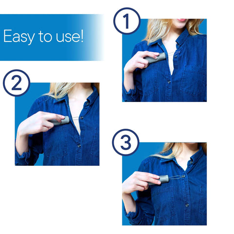 Button Hook With Zipper Pull No Fuss Dressing Aid With Comfort Grip Handle For Limited Hand Dexterity, Makes Buttoning And Zipping Clothes A Breeze Every Day. Grey tool used to button a denim shirt
