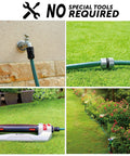 3 Ply Reinforced Rubber Garden Hose Half Inch By Fifty Feet Lightweight Flexible DIY Hose Set attached to tap and sprinkler