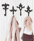 Built Like A Tank Cast Iron Wall Mount Key Hooks For Entryway And Garage Featuring Classic Fleur De Lis Charm Dark Brown Coat with hat and bag
